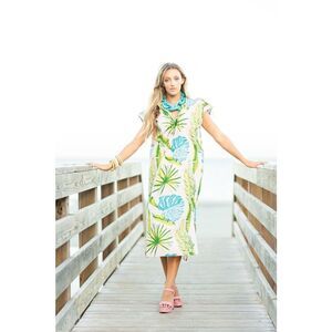 NWT HOLLY SHAE June Kaftan Palm Print Size XS-M Palm Beach $194.00